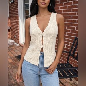 Anthropologie Pilcro Ivory Hook/Eye Knit Sweater Open Vest Women’s Size Large